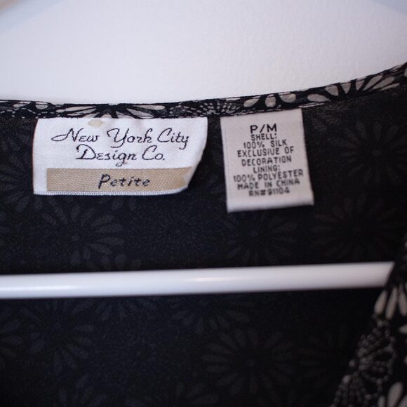 Sheer Black Floral Beaded Blouse NYC Design Co Tie Front Top P Med | True Winter - Picture 6 of 9